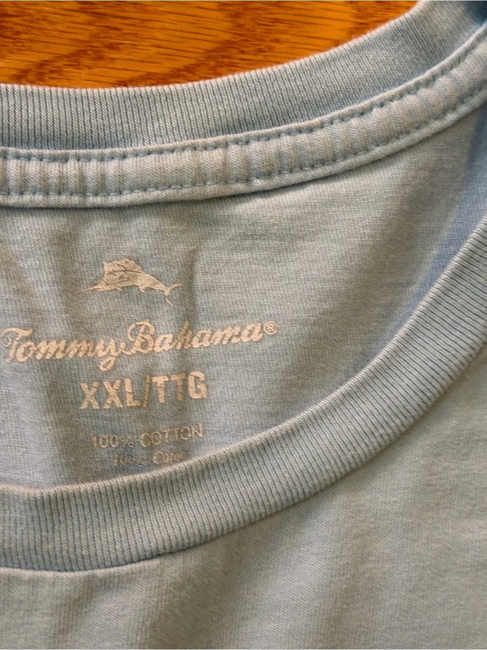 Tommy Bahama Light Blue Graphic Tee with Red and Yellow Print
